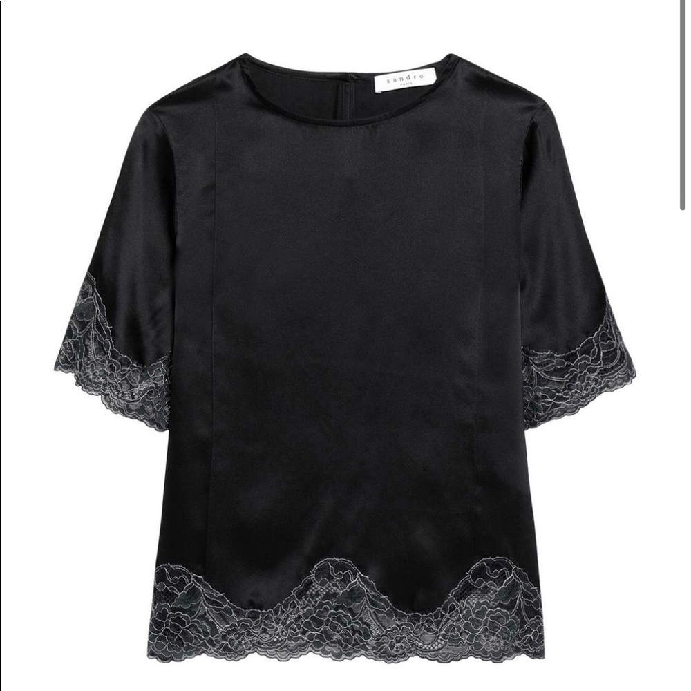 Sandro silk lace trimmed blouse